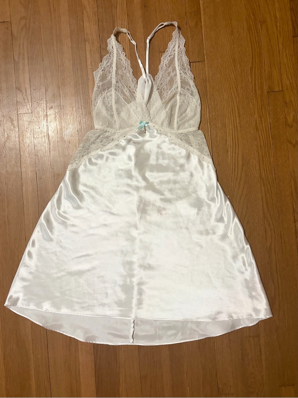 Vintage La Vie en Rose Coquette White Satin & Lace Fairy core Slip Dress Size S